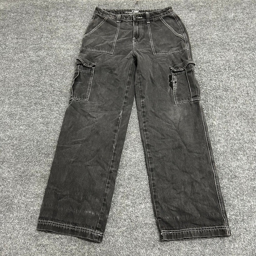 HT Denim Carpenter Pants Womens Size 5 Black High Rise Wide Leg Contrast Stitch